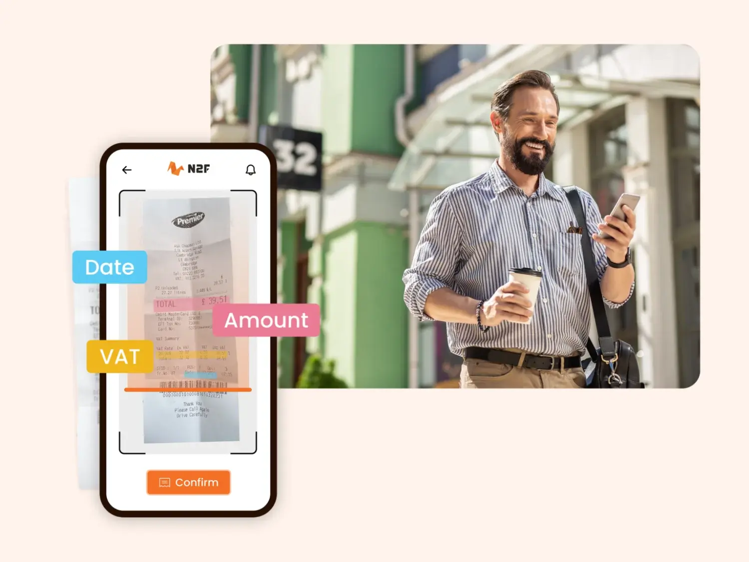 N2F mobile app reading a receipt and filling the expense automatically