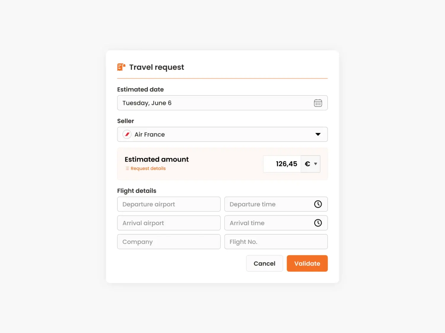 N2F travel request creation with date, project and budget