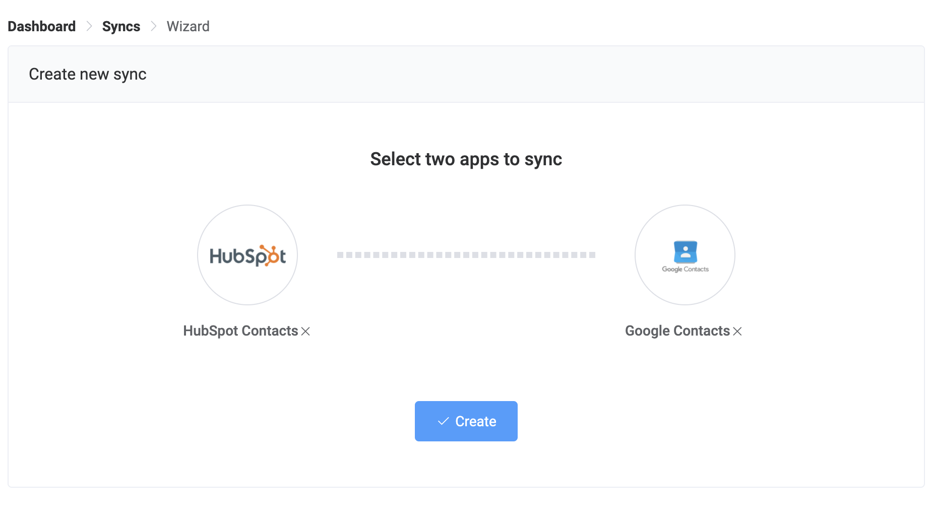 Create a new two-way sync in just a few clicks