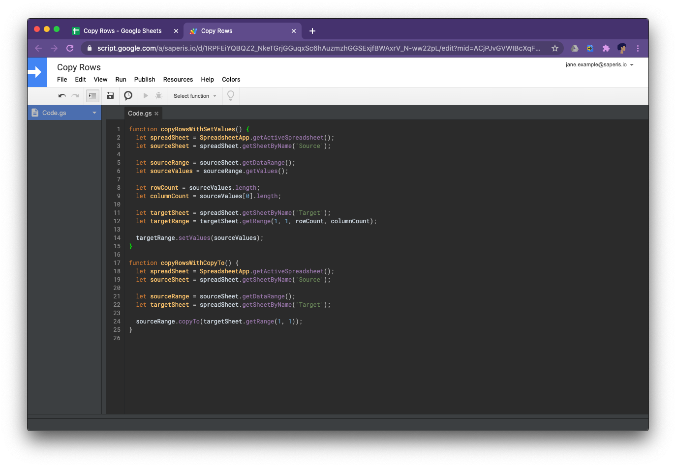 How to Copy a Row to another Sheet with Google Apps Script saperis