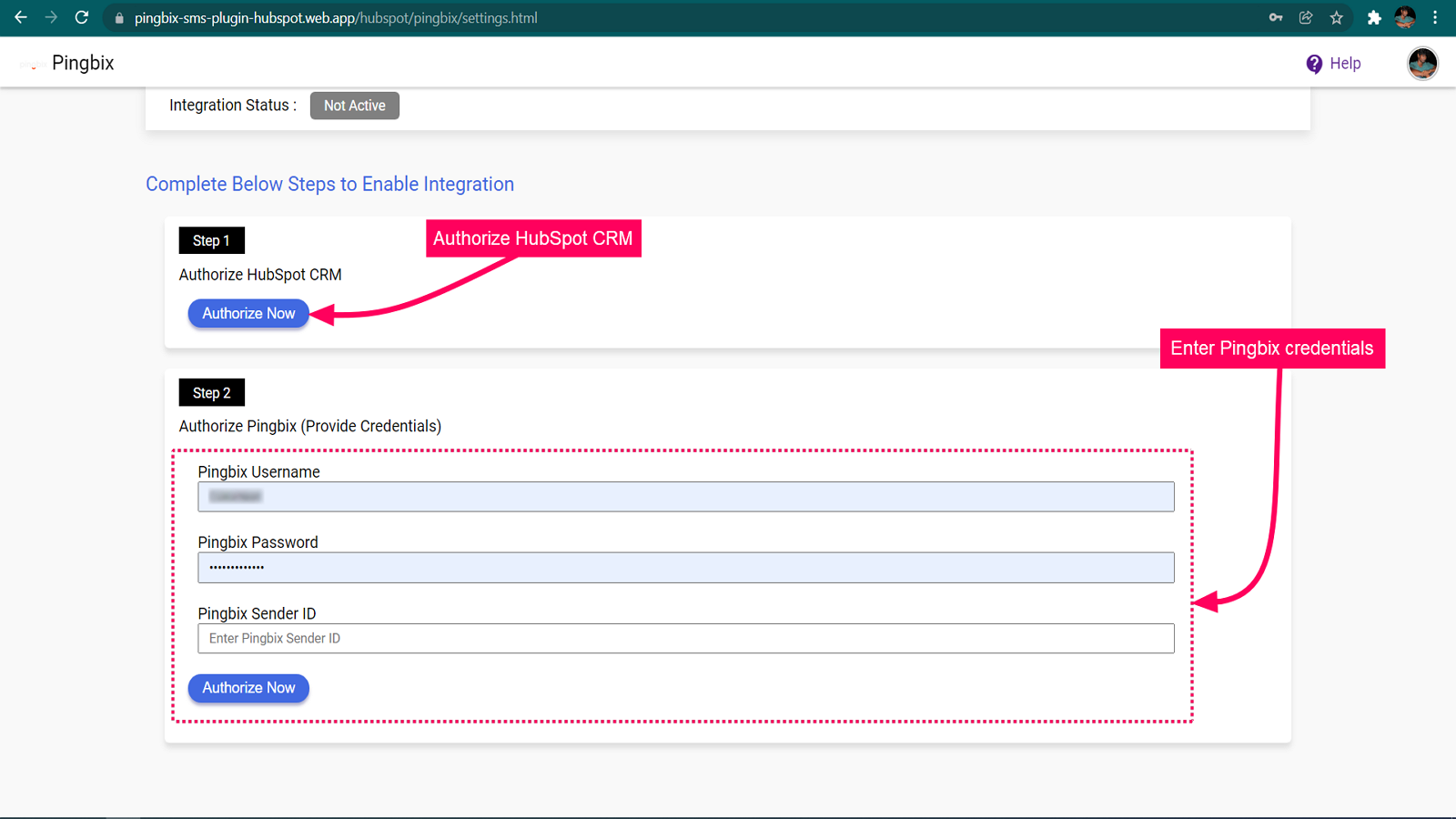 Authorize HubSpot account & Pingbix account.